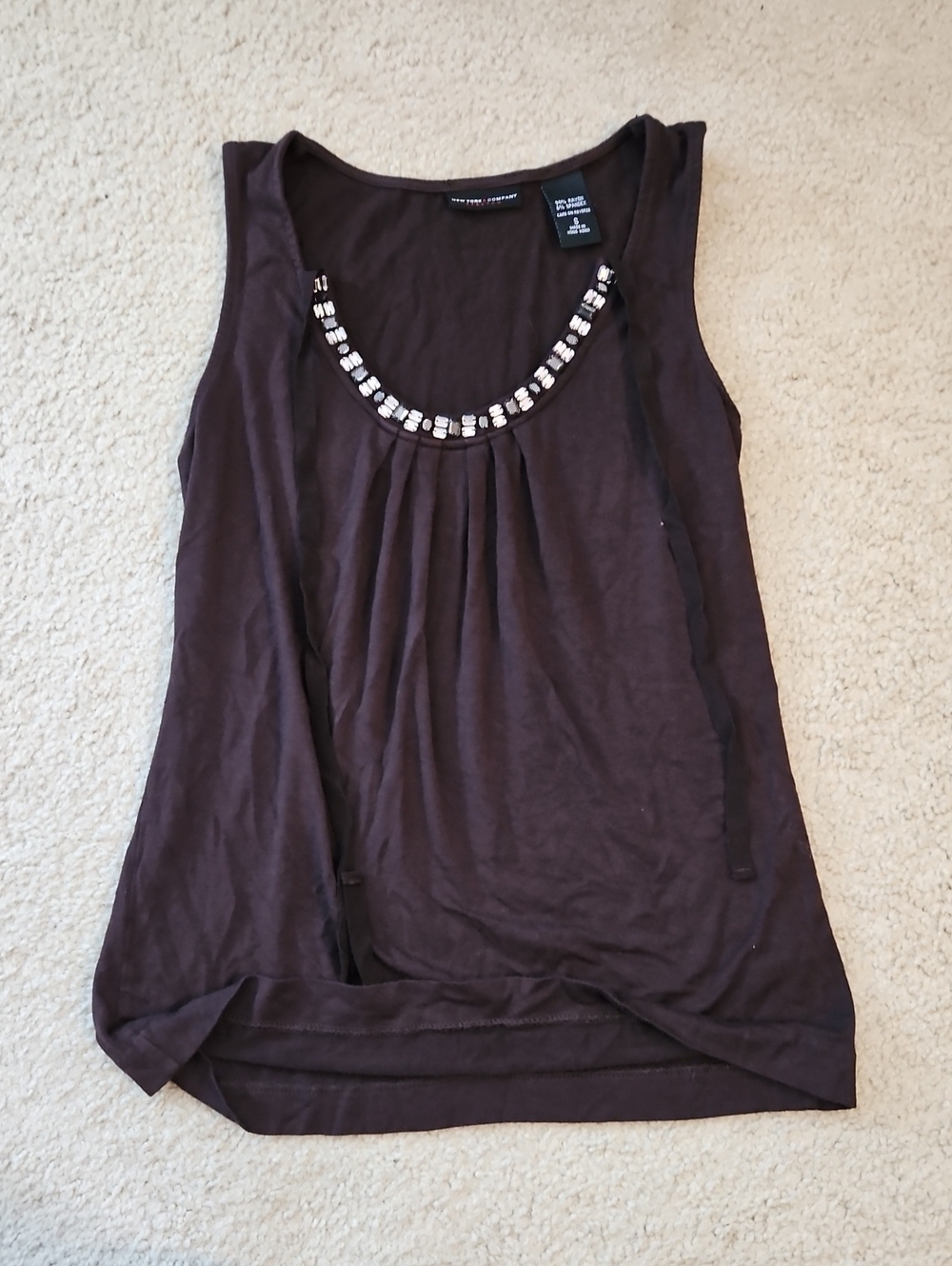 New York & Company Brown Sleeveless Tank with Beaded Scoop Neck